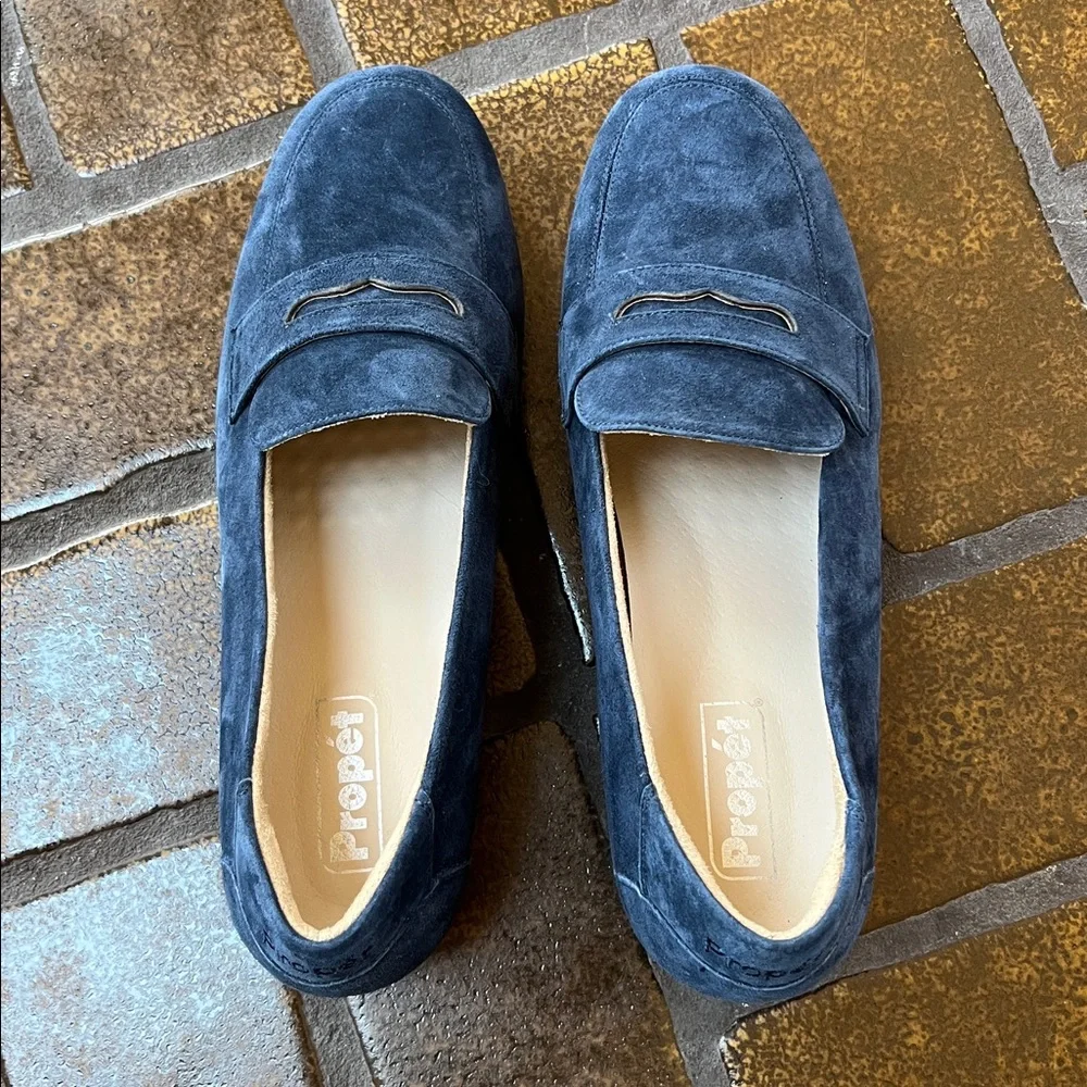 Propet Yetta Blue Suede Slip-On Penny Loafers